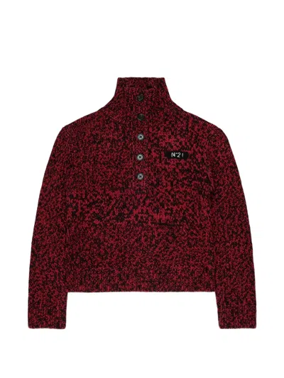 N°21 Kids' Button-fastening Logo-patch Sweater In Burgundy