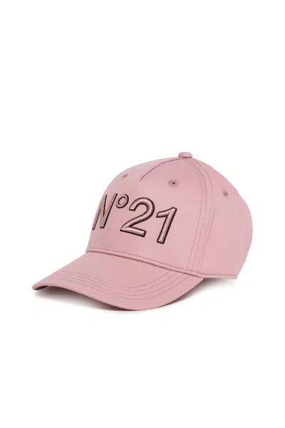 N°21 Kids' Branded Gabardine Baseball Cap In Pink