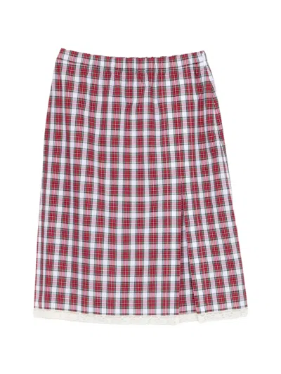 N°21 Check-pattern Lace-trim Midi Skirt In Multi