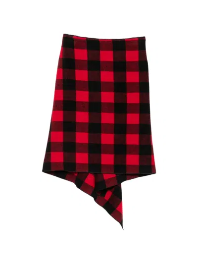 N°21 Check Ruffled Midi Skirt In Red