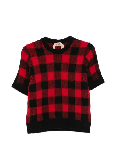 N°21 Check Short-sleeve Sweater In Red