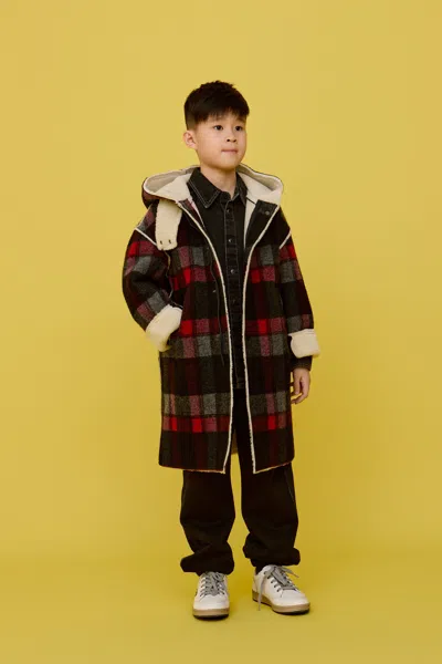N°21 Kids' Checked Coat With Printed Logo In Multi