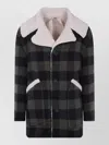 N°21 Checked Jacket Front Pockets Shearling Collar In Black