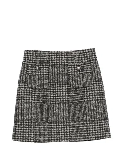N°21 Check-pattern Button-detail Skirt In Gray