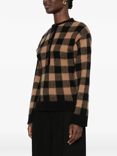 N°21 Check-pattern Button-up Sweater In Black