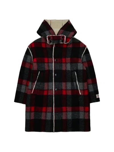 N°21 Kids' Check-pattern Hooded Coat In Black