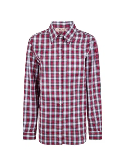 N°21 Check-pattern Logo-embroidered Shirt In Purple