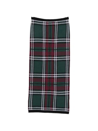 N°21 Check-pattern Midi Skirt In Green