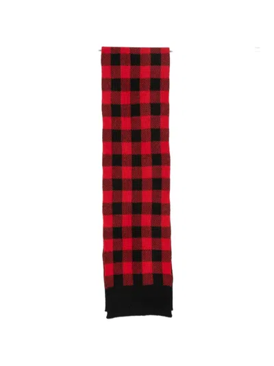 N°21 Check-pattern Ribbed-trim Scarf In Red