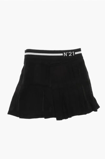 N°21 Kids' Chiffon Pleated Skirt With Logoed Elastic Waistband In Black