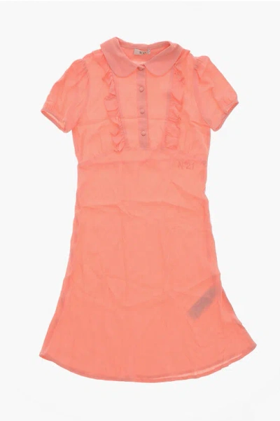 N°21 Kids' Chiffon Shirt Dress With Ruffle Detail In Pink