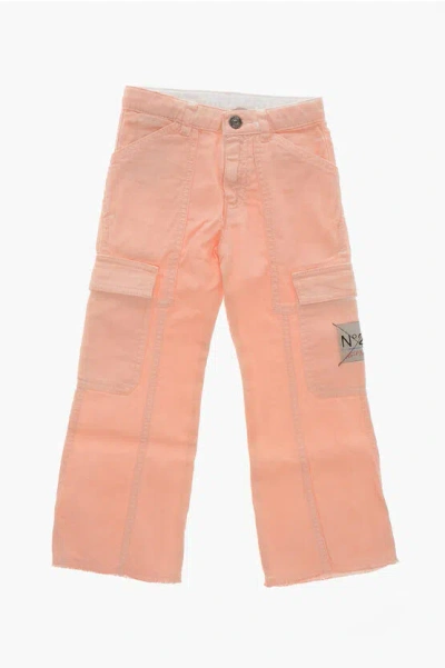N°21 Coated Denim Cargo Pants In Pink
