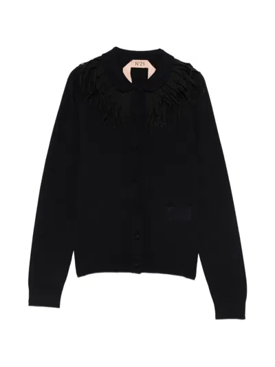 N°21 Collar Knitted Cardigan In Black