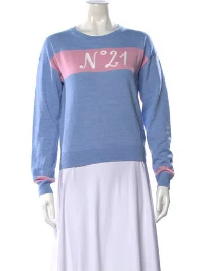 Pre-owned N°21 Colorblock Pattern Crew Neck Sweater In Blue