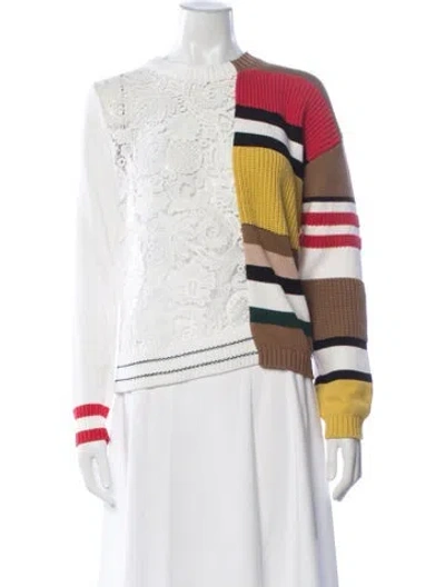Pre-owned N°21 Colorblock Pattern Crew Neck Sweater In White
