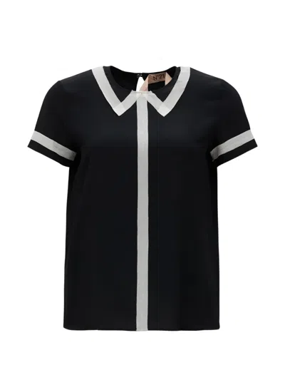 N°21 Contrast-panelled Blouse In Black
