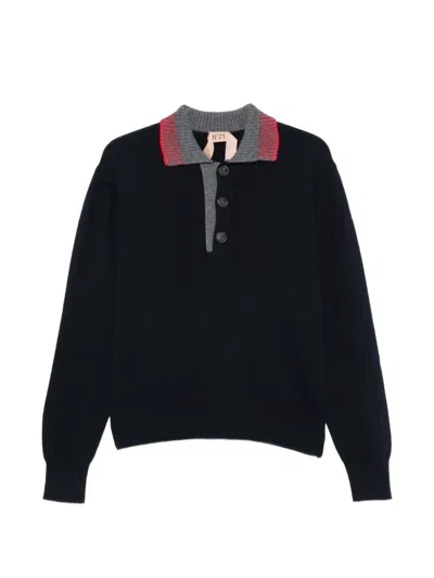 N°21 Contrast-collar Button-up Top In Blue