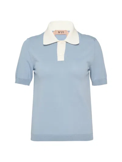 N°21 Contrast-collar Knit Polo Shirt In Blue