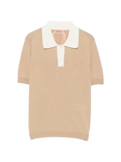N°21 Contrast-collar Short-sleeve Polo Shirt In Neutral