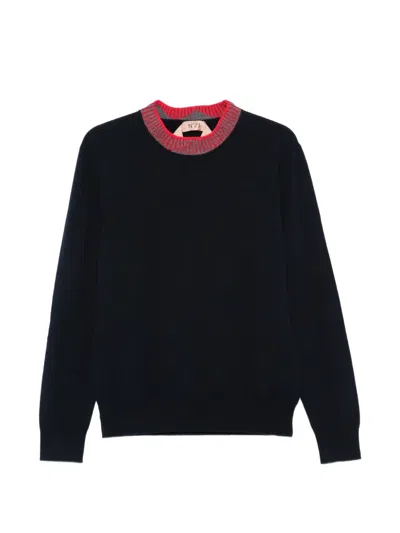 N°21 Contrast-trim Crew-neck Sweater In Blue
