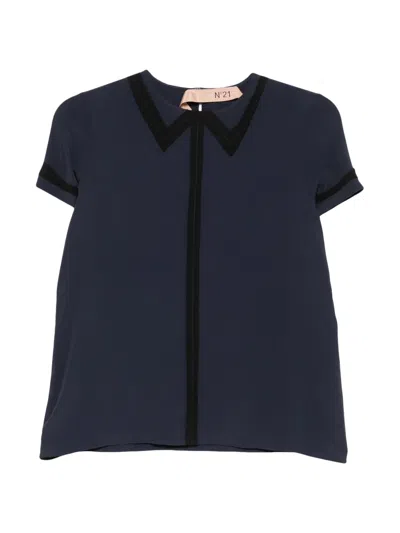 N°21 Contrast-trim Short-sleeve Top In Blue