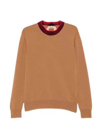 N°21 Contrast-trim Sweater In Brown