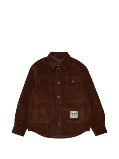 N°21 Kids' 코듀로이 로고 패치 셔츠 In Brown