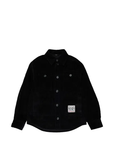N°21 Kids' 코듀로이 로고 패치 셔츠 In Black