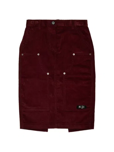 N°21 Kids' 코듀로이 로고 패치 스커트 In Red