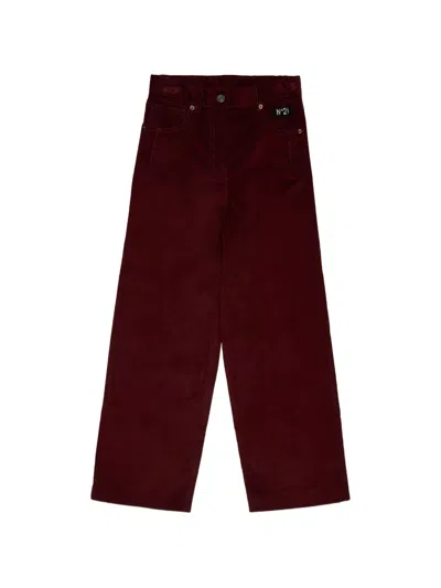 N°21 Kids' Corduroy Logo-patch Trousers In Burgundy
