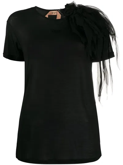 N°21 Corsage Shoulder Detail T-shirt In Black