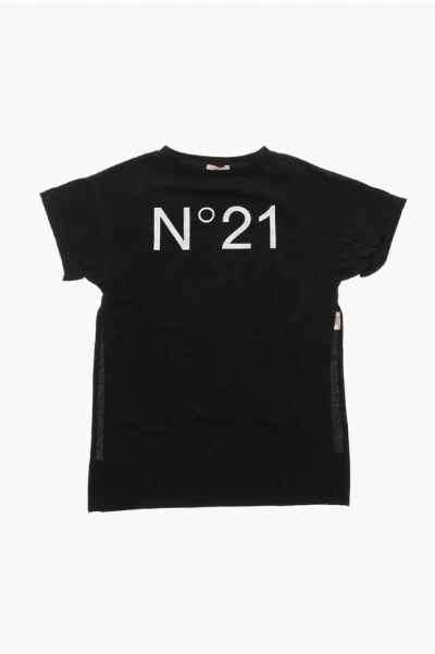 N°21 Cotton Beach Cover-up Tee Dress With Printed Logo In Black