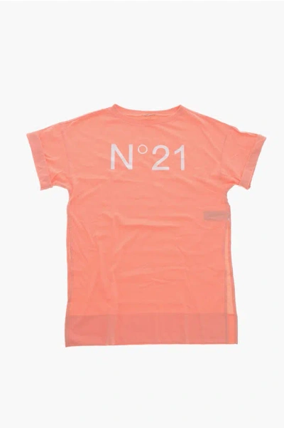 N°21 Cotton Beach Cover-up Tee Dress With Printed Logo In Pink