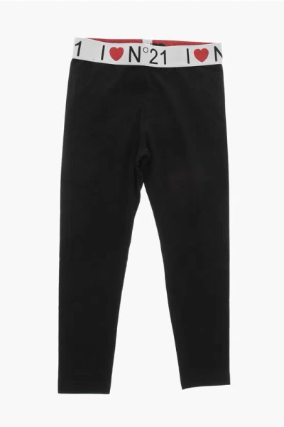 N°21 Cotton Blend Leggings With Logoed Waistband In Black