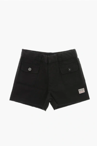 N°21 Cotton Blend Shorts With Jewel Buttons In Black
