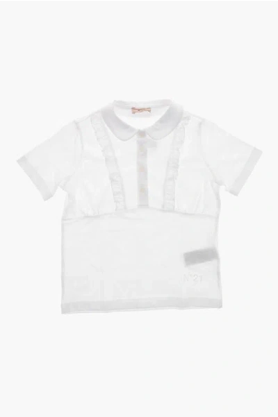 N°21 Cotton Polo With Ruffle Details In White