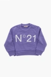 N°21 Crew Neck Brushed Cotton Sweatshirt With Printed Logo In Purple