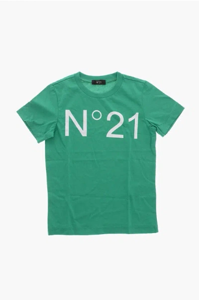 N°21 Crew Neck Cotton T-shirt With Front Logo In Green