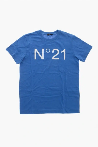 N°21 Crew Neck Cotton T-shirt With Printed Logo In Blue