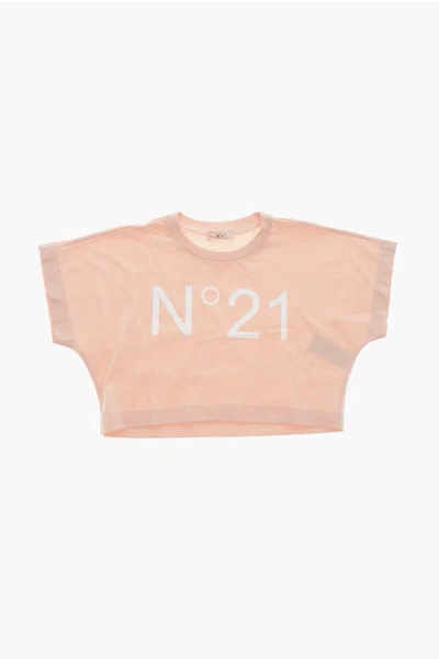 N°21 Crew Neck Cropped Fit T-shirt With Printed Logo In Brown