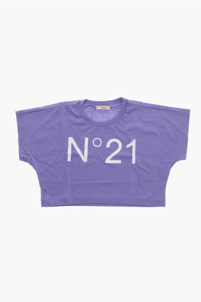 N°21 Crew Neck Cropped Fit T-shirt With Printed Logo In Purple