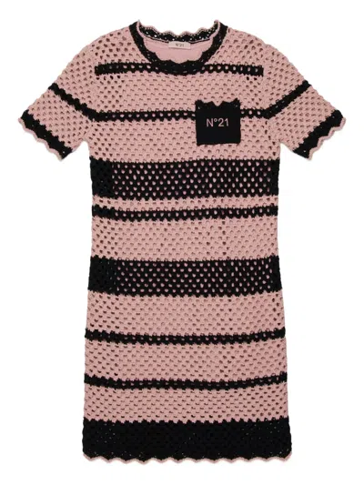 N°21 Kids' Crochet Striped Casual Dress In Pink