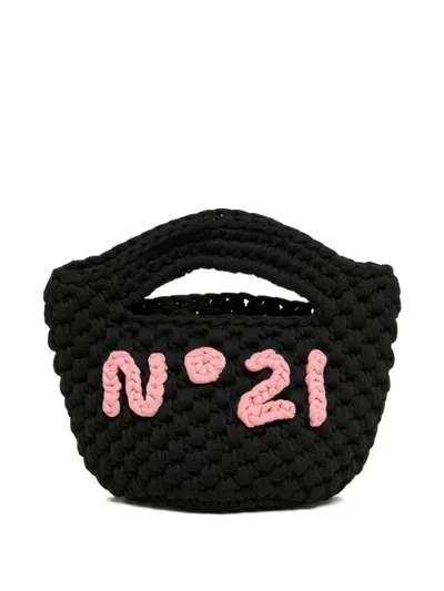 N°21 Kids' Crochet Tote Bag In Black