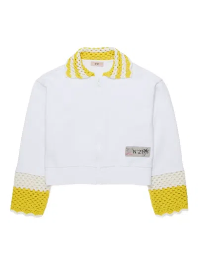 N°21 Kids' Crochet-trim Zip-up Sweatshirt In White