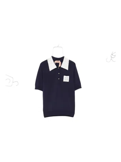 N°21 Crochet-trimmed Polo Shirt In Blue