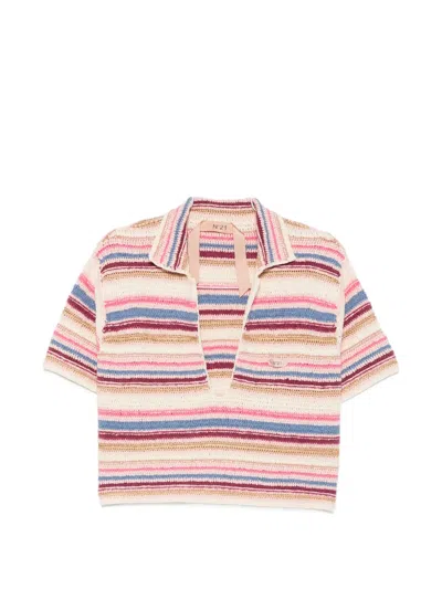 N°21 Crochet-knit Striped T-shirt In Pink