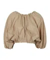 N°21 Beige Taffeta Crop Top With Puff Sleeves