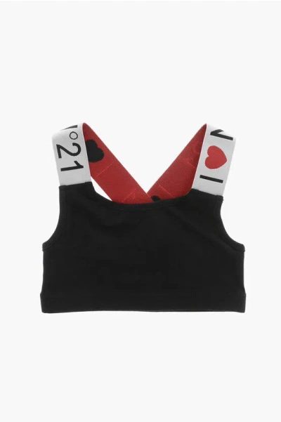 N°21 Kids' Crop Top With Logoed Criss Cross Straps In Black