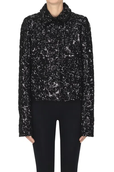 N°21 Cropped Sequined Jacket In Black