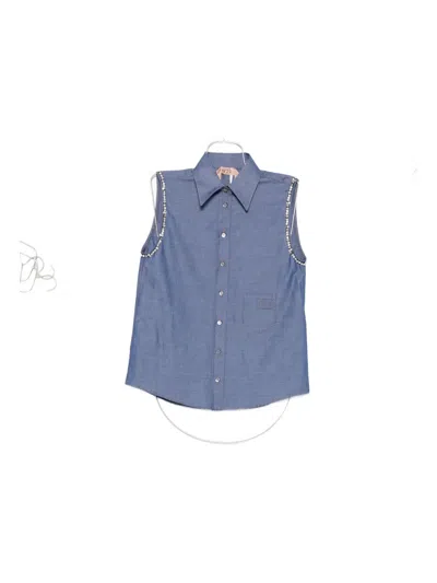 N°21 Crystal-embellished Sleeveless Shirt In Blue